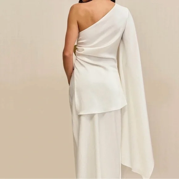 cult gaia Ivory One-Shoulder Draped Top with Gold Accent - Picture 2 of 5